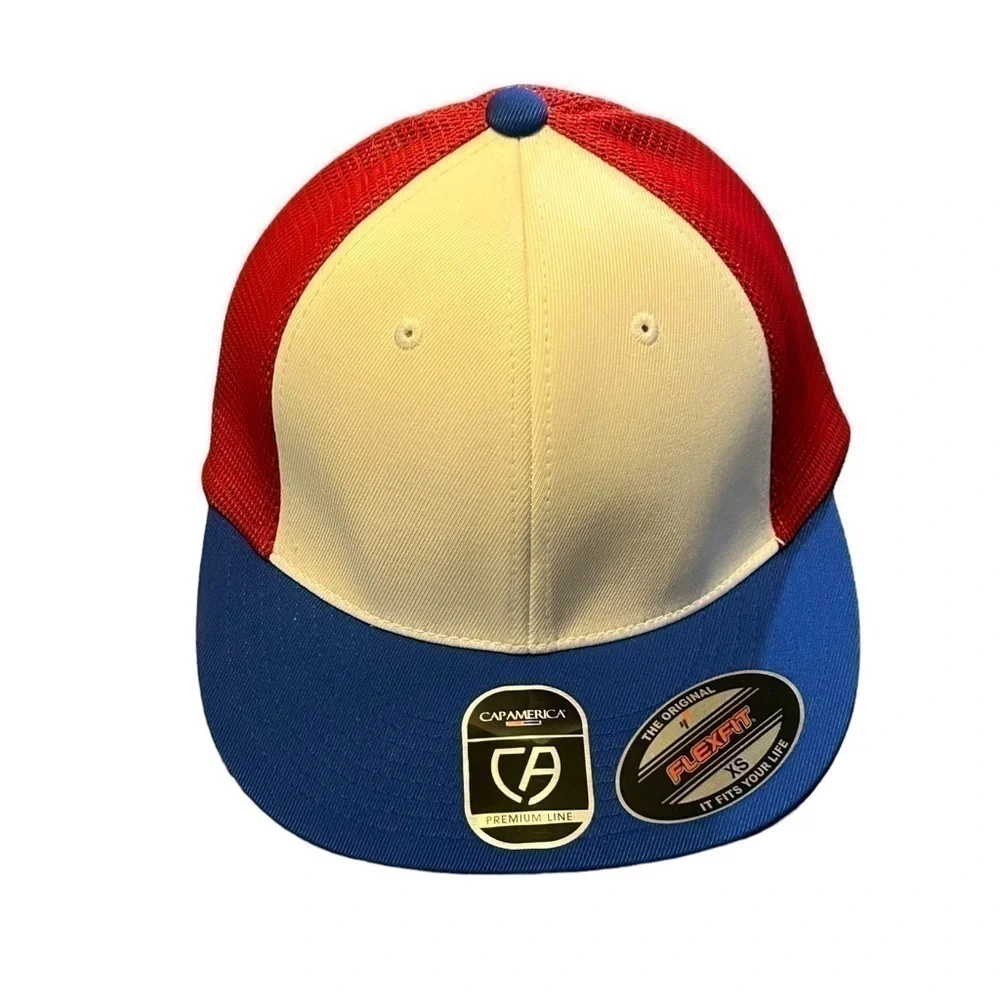 Cap America Flexfit® Performance Trucker Mesh Back Cap Red/White/Blue Size XS